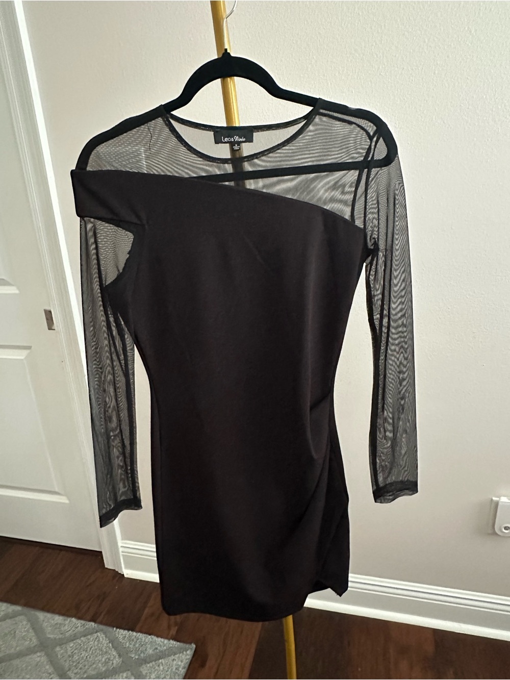 Lea & Viola Black One-Shoulder Mesh Sleeve Cocktail Dress